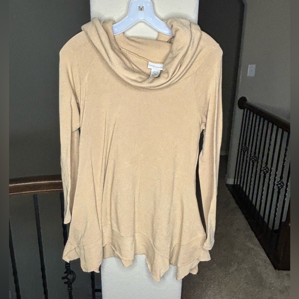 Soft Surroundings Petite Medium Tan Cowl Neck Sweater Neutral Cozy Fall Winter